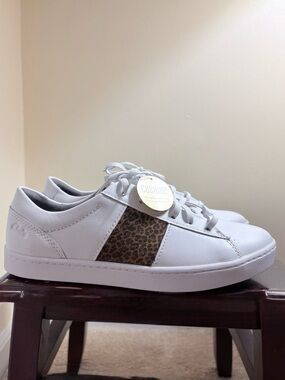 Clarks White Leather Sneakers with Leopard Panel